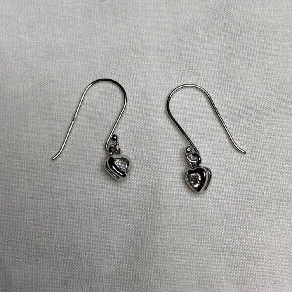 925 Sterling Silver Rhinestone Heart Dangle Earrings